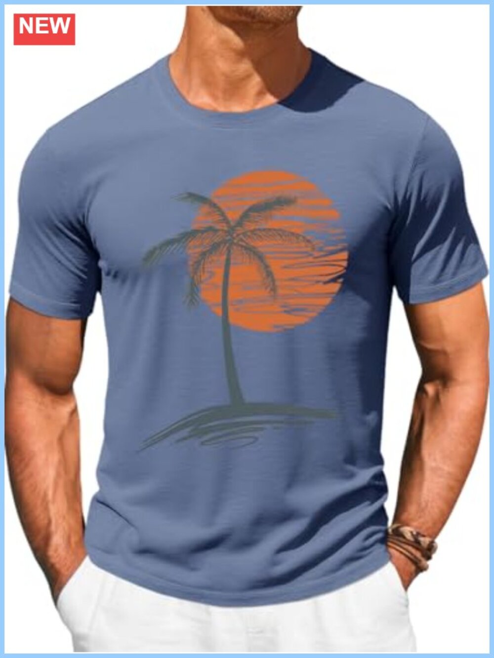Men's Graphic Crew Neck Tee Short Sleeve Sunset Palm Tree Print Polyester